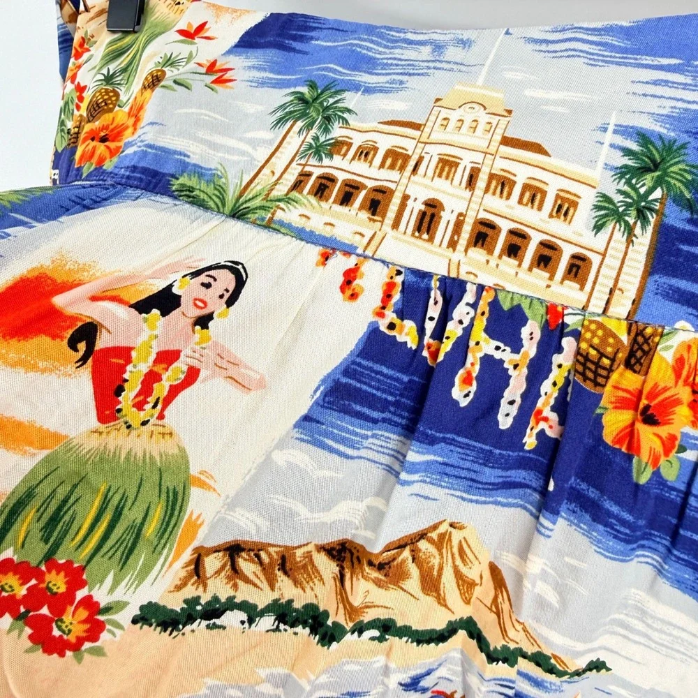 Ralph Lauren NWT Skirt Blue 16 Hawaiian Tropical Hula Girl Mini Novelty Print - Picture 5 of 6
